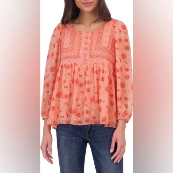 Lucky Brand Floral Boho Tunic Top - Size Large - Picture 1 of 7